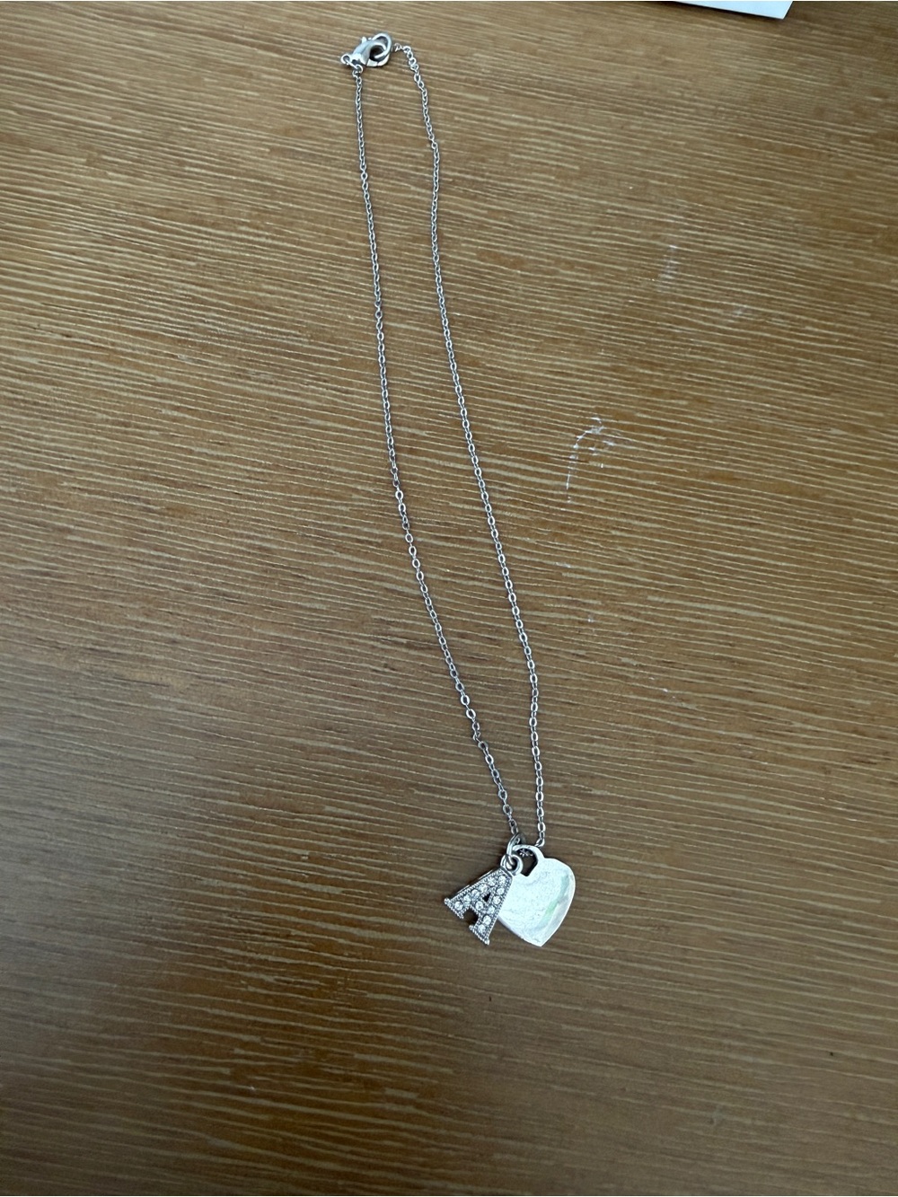 Silver Heart and 'A' Initial Pendant Necklace